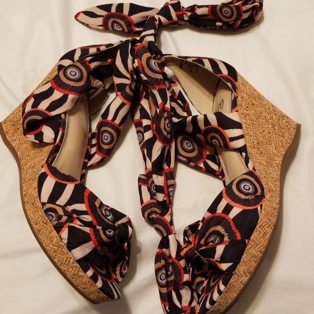 Multicolored ankle tie wedge sandals
